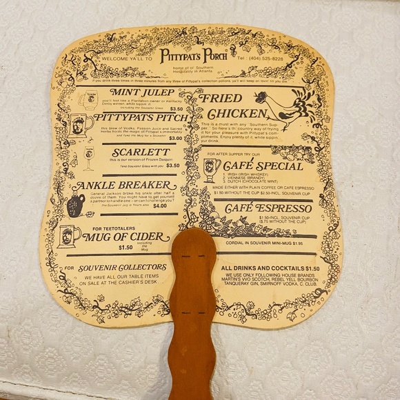 F7-Vintage Pittypat's Porch Atlanta Menu Hand Fan - Picture 2 of 9